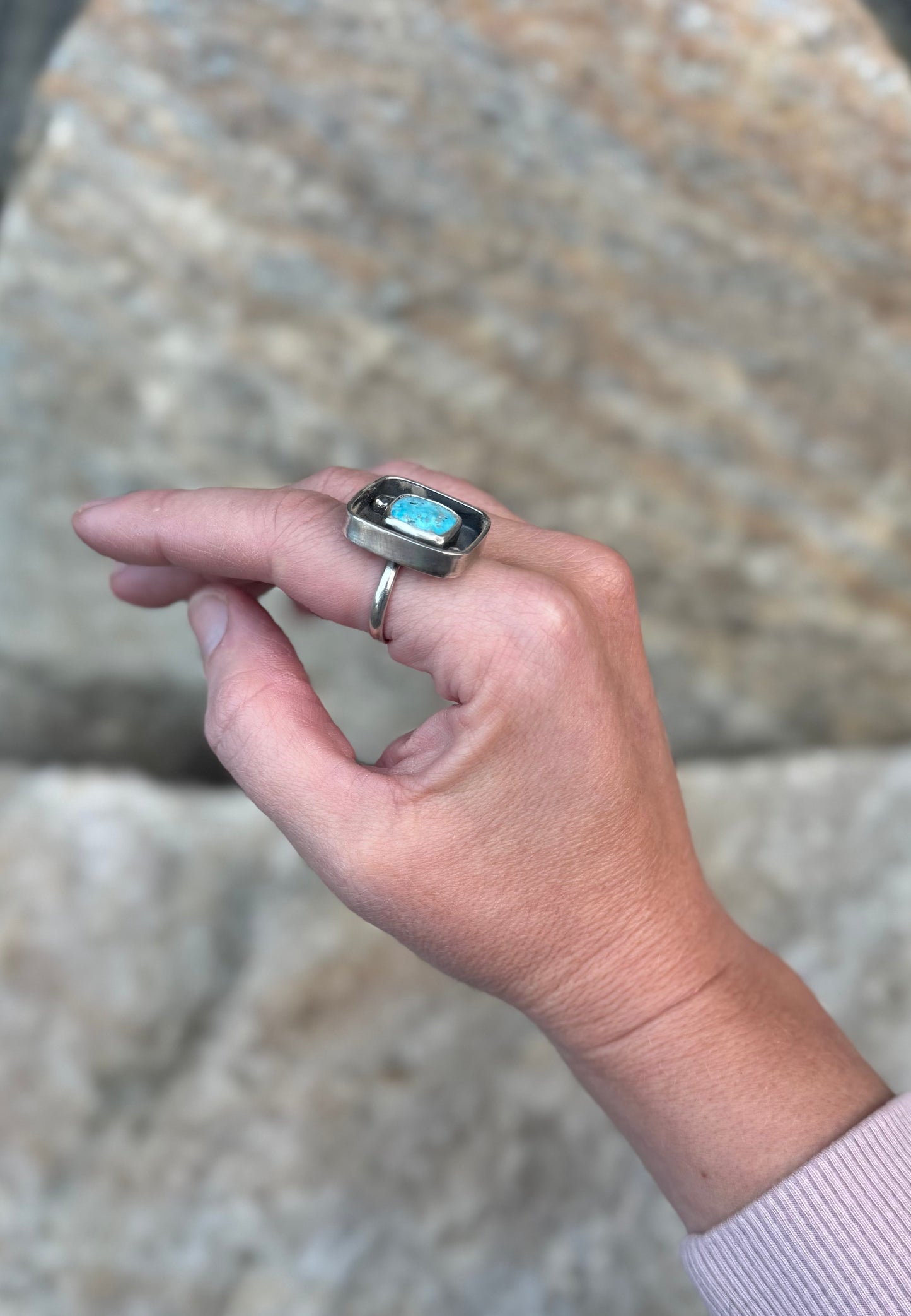 Blue Bird Turquoise Shadowbox Ring - Size 8