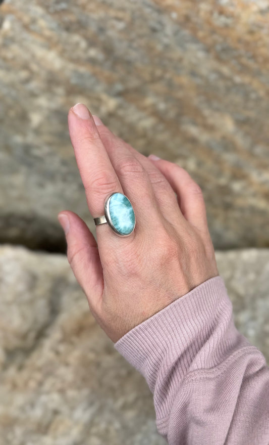 Blue Larimar Oval Ring - Size 7