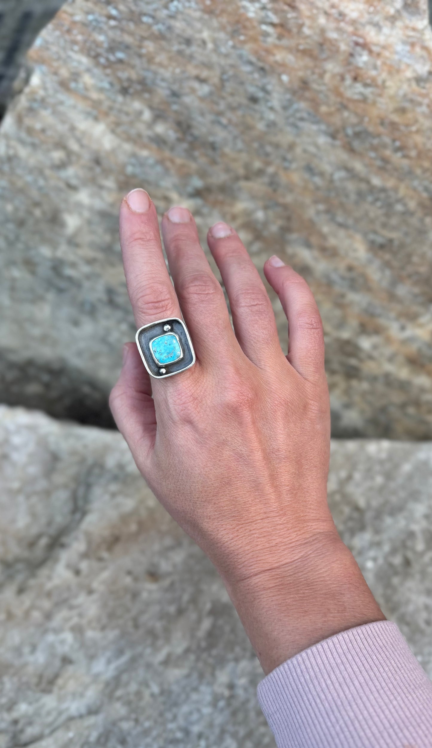 Blue Bird Turquoise Shadowbox Ring - Size 8