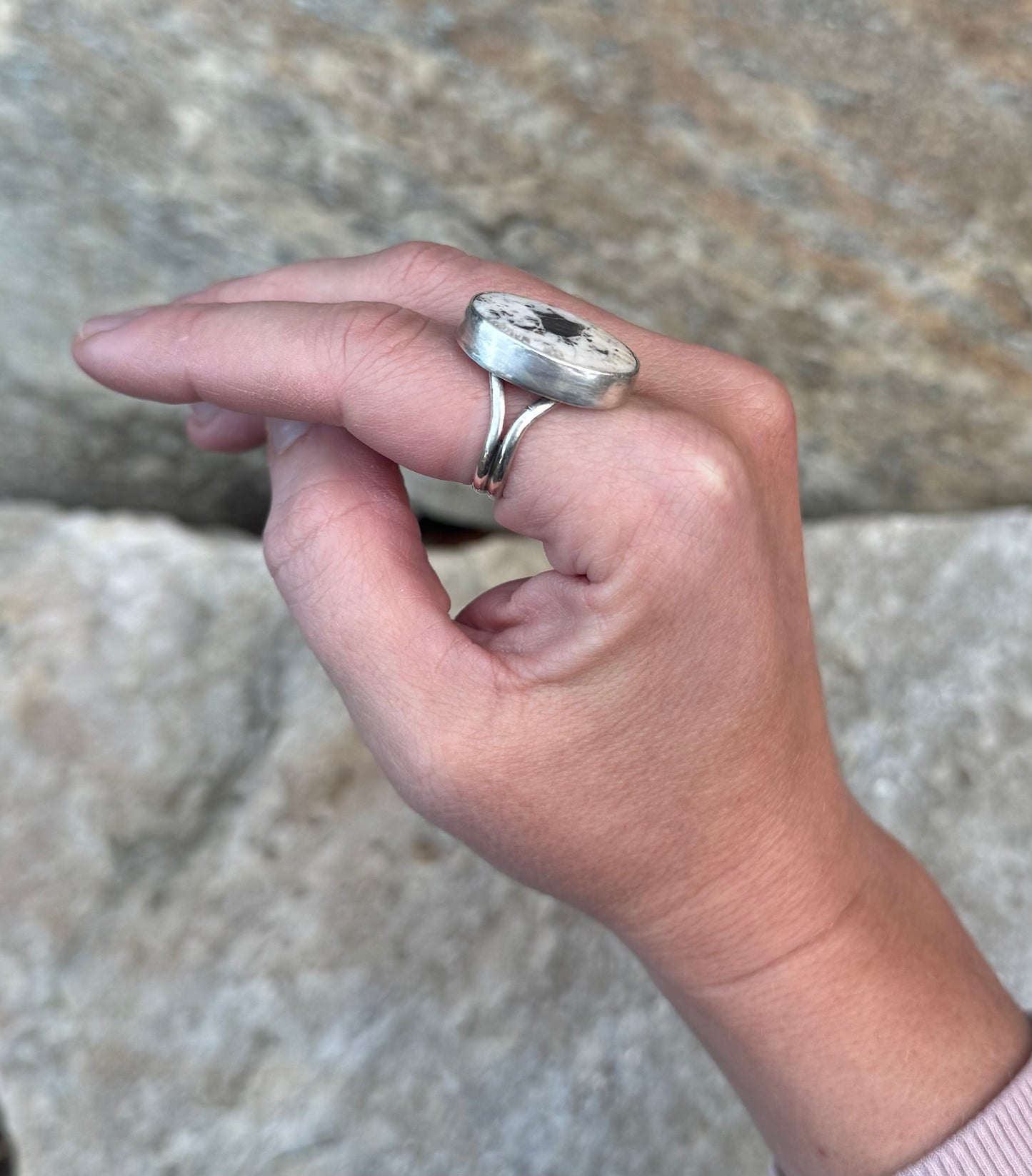 Oval White Buffalo Ring - Size 8