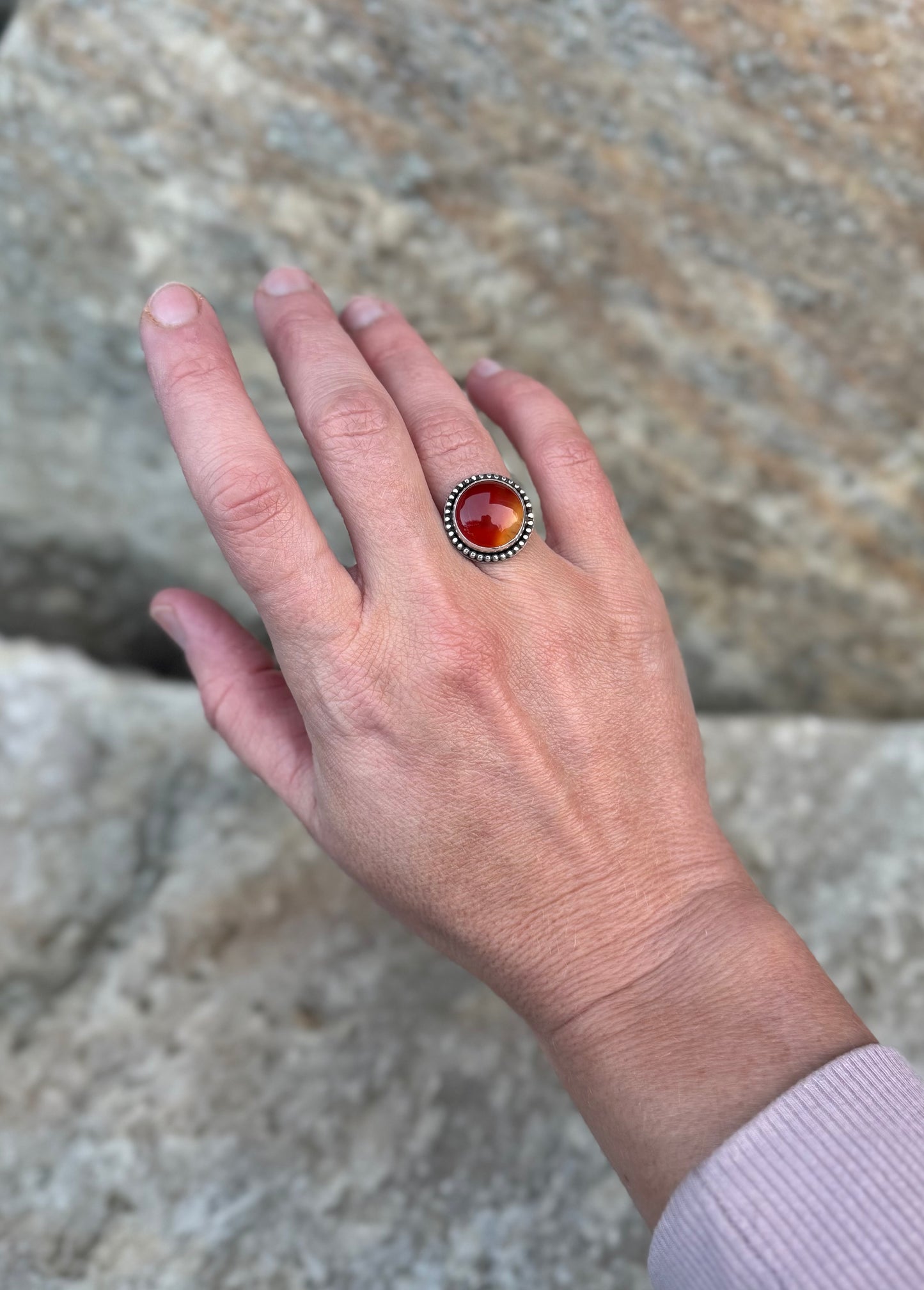 Round Carnelian Ring - Size 6 3/4