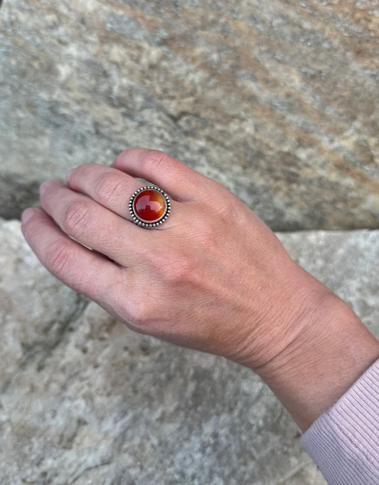 Round Carnelian Ring - Size 6 3/4