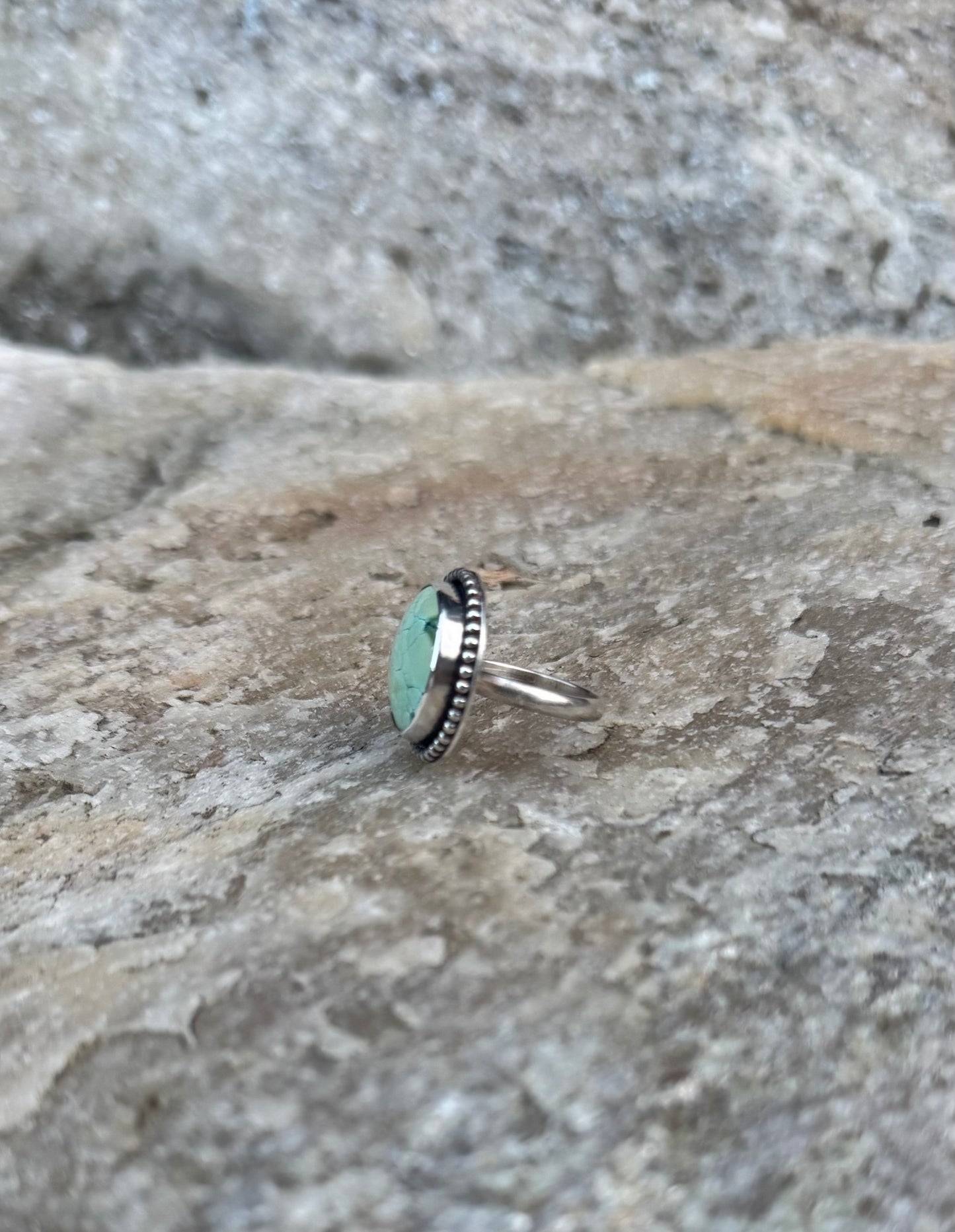 Round Hubei Turquoise Ring - Size 6