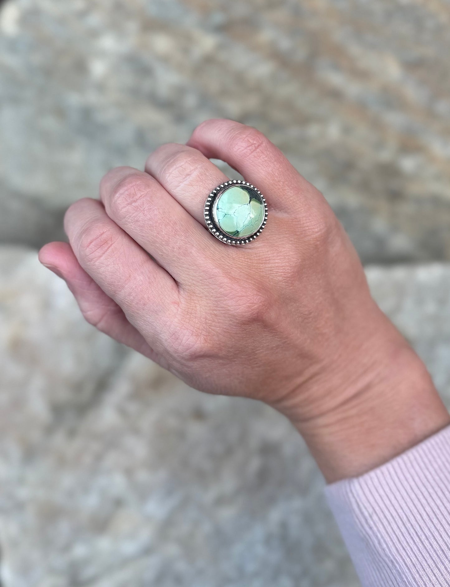 Round Hubei Turquoise Ring - Size 6