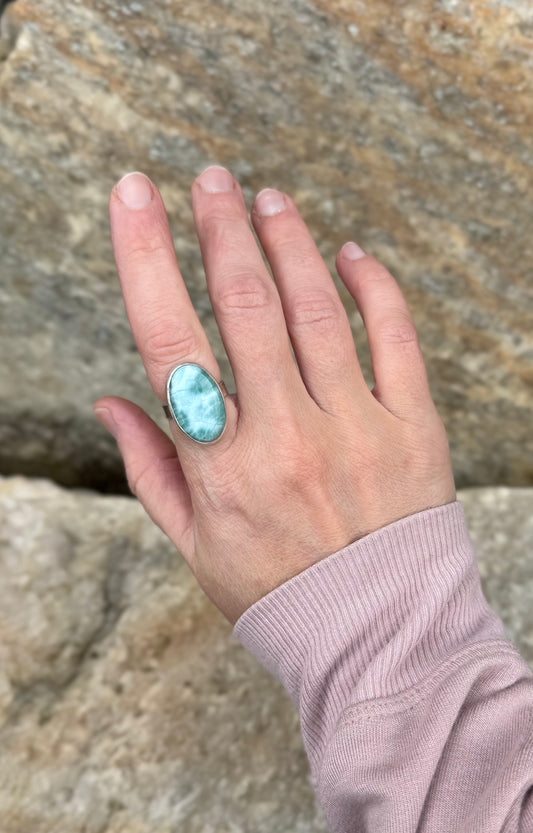 Blue Larimar Oval Ring - Size 7